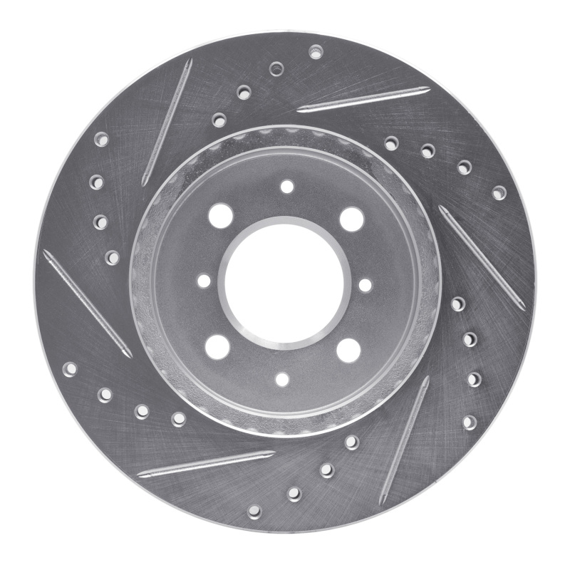 Nissan APRio Brake Rotor (1) - Front Right - R1 Concepts - Drilled & Slotted - Silver - `02-`11